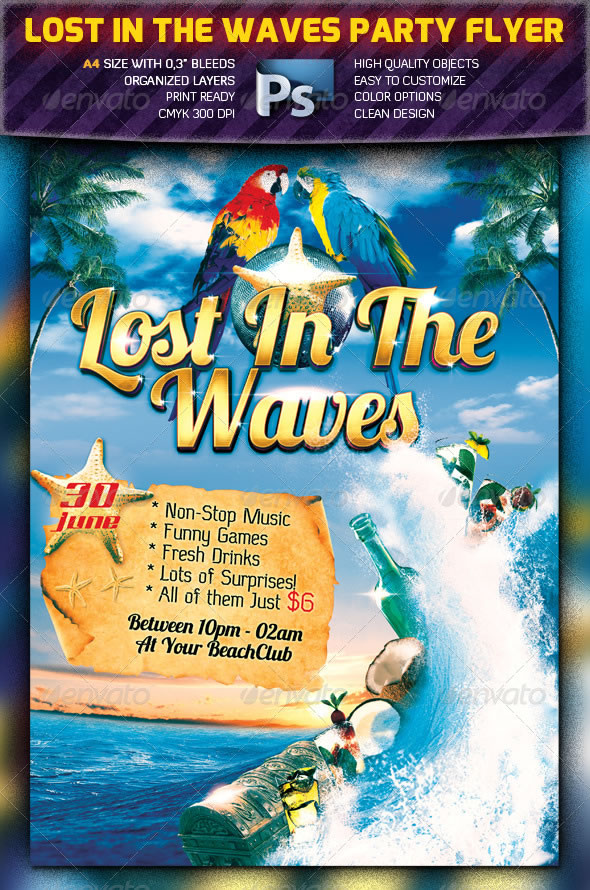 Lost In The Waves Party Flyer