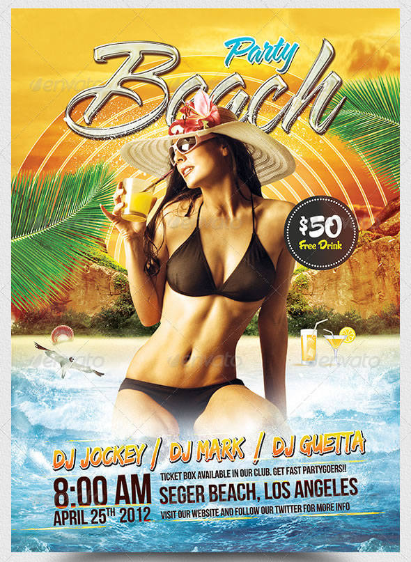 Beach Party A5 Flyer Template