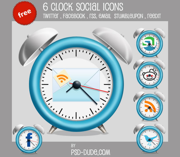 6 Free Clock Social Icons