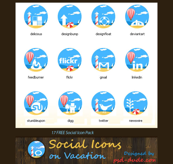 Sea Sand Beach Social Icons Pack for Vacation