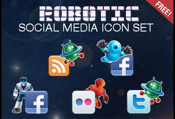 Free Robotic Social Media Icons Set