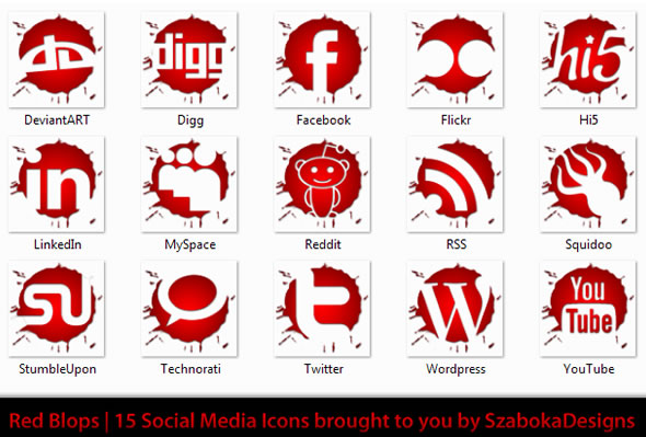 Red Blops Social Media Icons