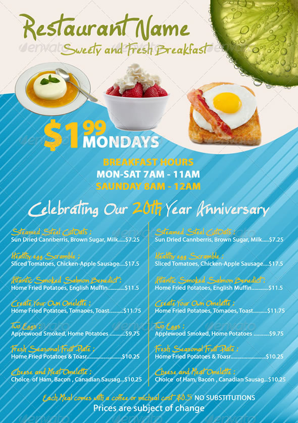 Restaurant/Coffee Breakfast Menu