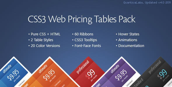 CSS3 Web Pricing Tables Pack (Grids)