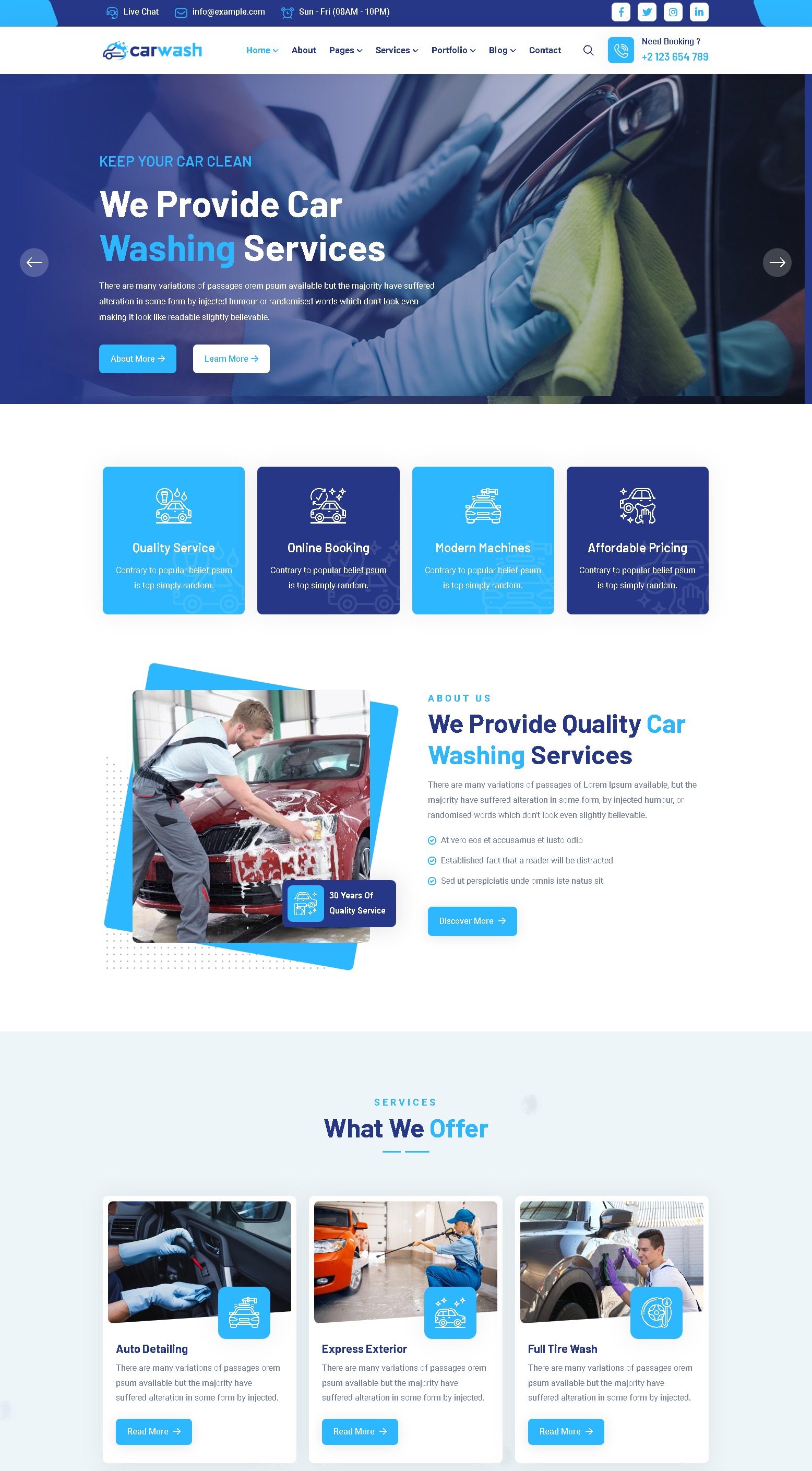 Carwash car washing services html5 template | Blue Website Design the Color of Trust and Loyalty | Entheosweb Carwash car washing services html5 template