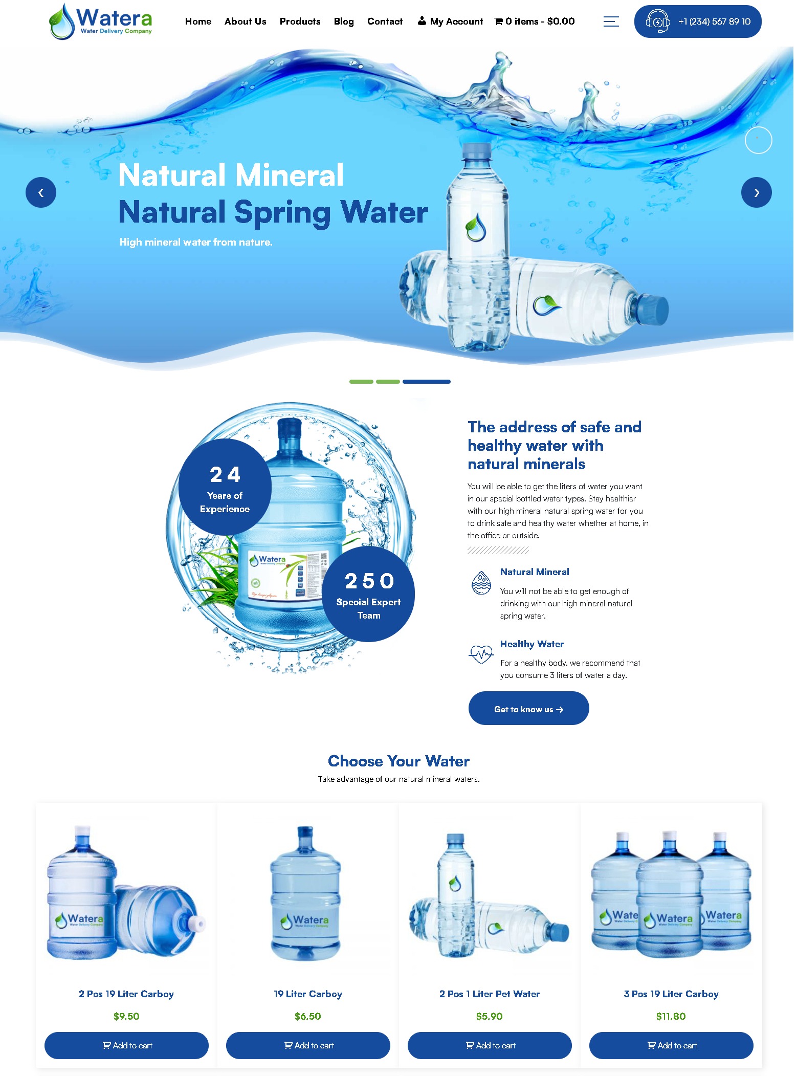 Watera water delivery company woocommerce wordpress theme | Blue Website Design the Color of Trust and Loyalty | Entheosweb Watera water delivery company woocommerce wordpress theme