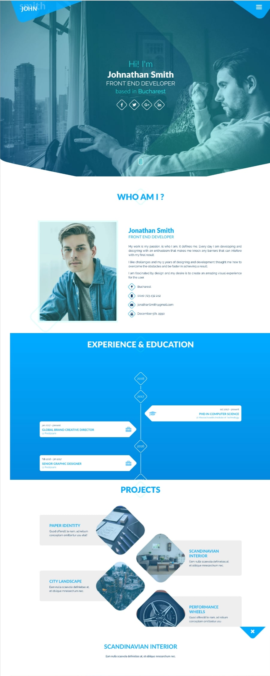 Portfolio website template   blue and white theme