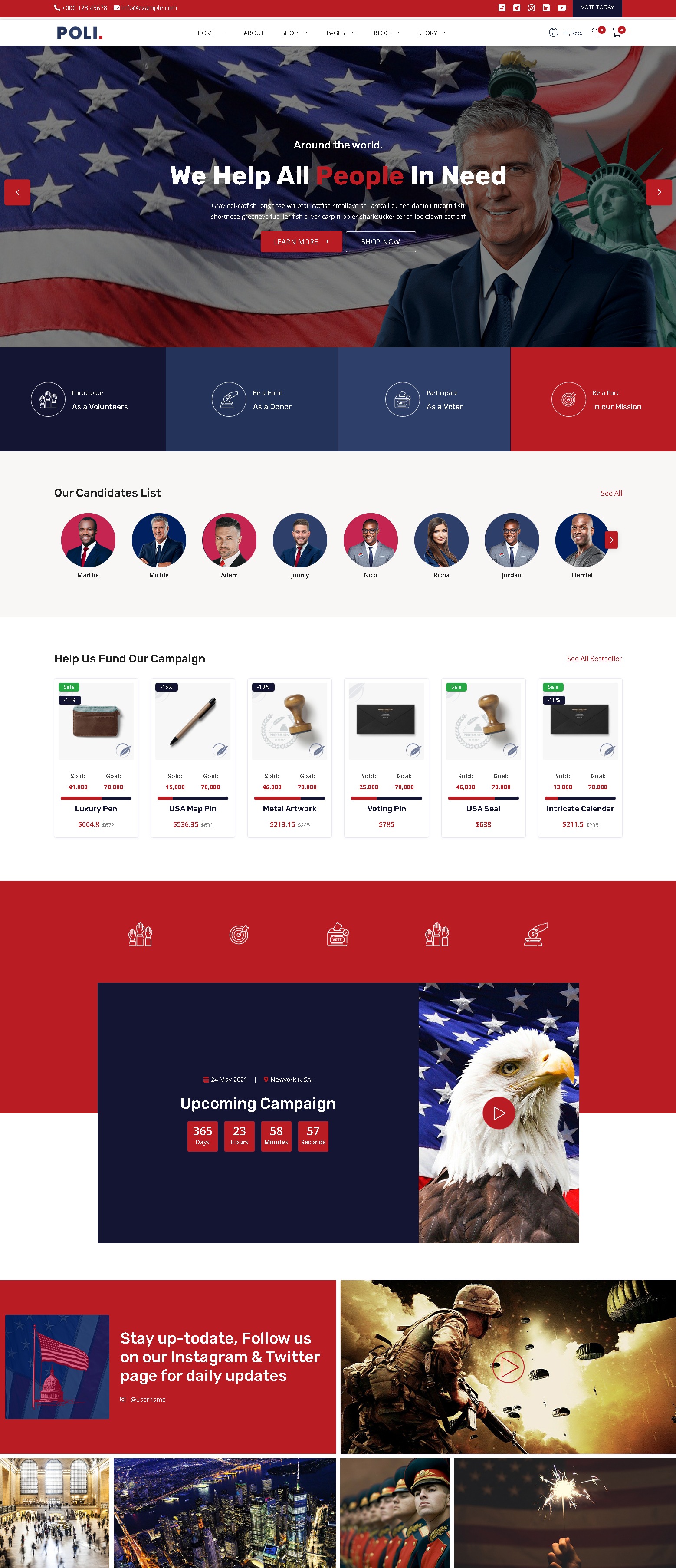 Poli political fundraising  donations react js website template