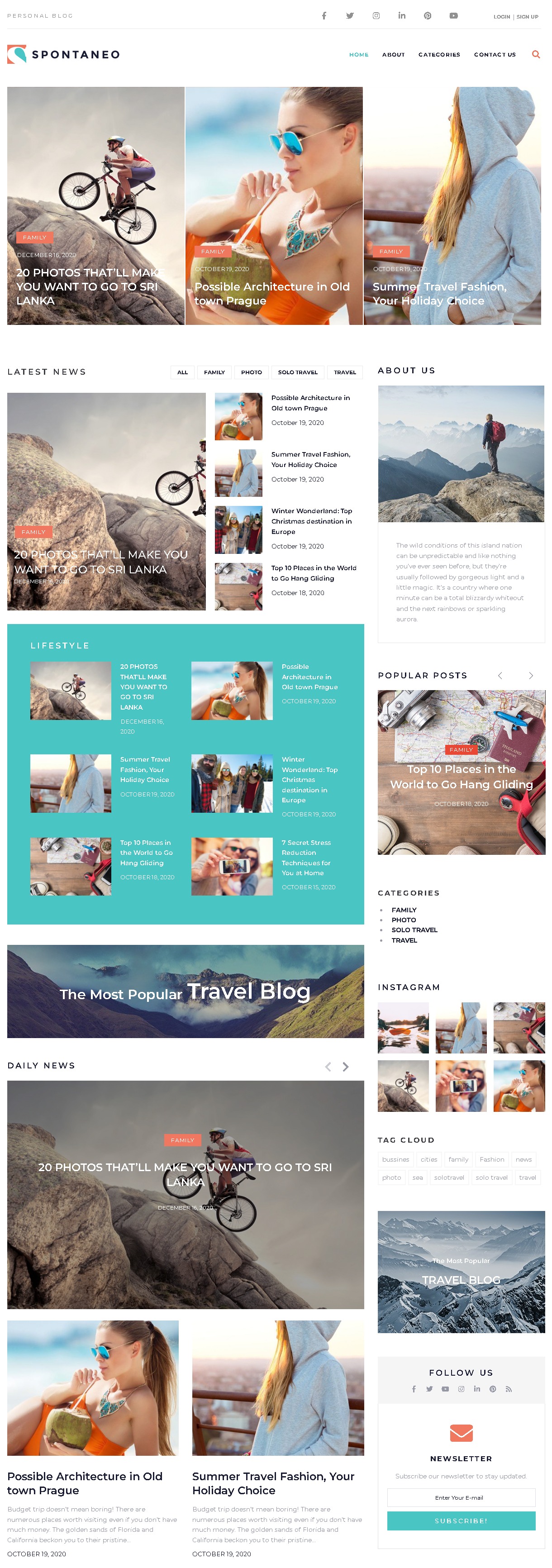 Spontaneo   personal travel blog wordpress theme
