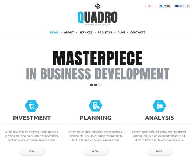 Template 46685 - Business Flash CMS Template with Homepage Flash Banner, Graphics in Hexagons, Large Fonts, Minimalistic Design