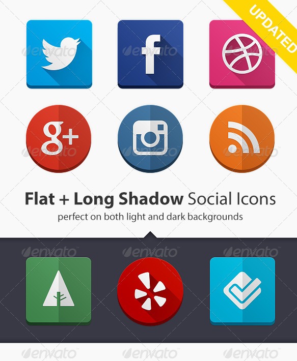 160 flat + long shadow social icons