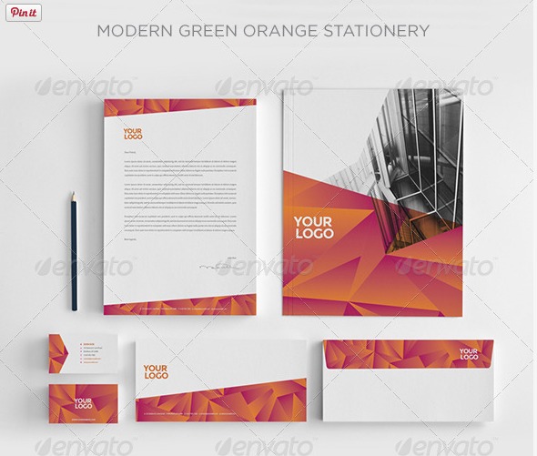 Modern green orange stationery templates graphic river Print templates modern green orange stationery graphicriver