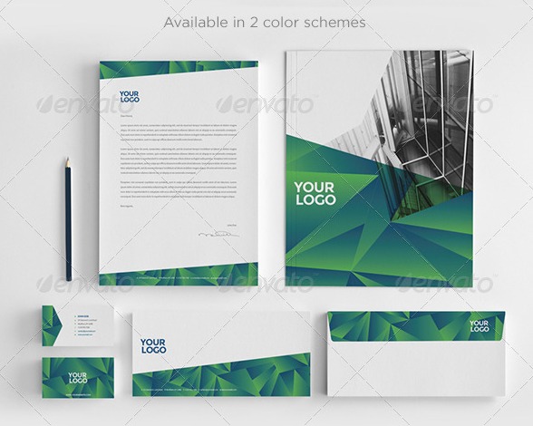 Modern green stationery templates graphic river Modern green stationery