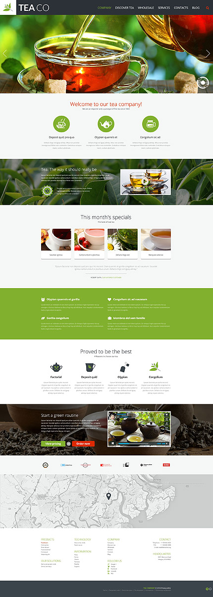 Template 52093   tea company responsive website template with slider video icons and animations