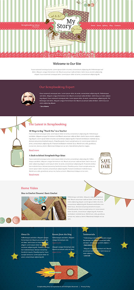 Template 52231   scrapbooking responsive website template with illustrations gallery and blog