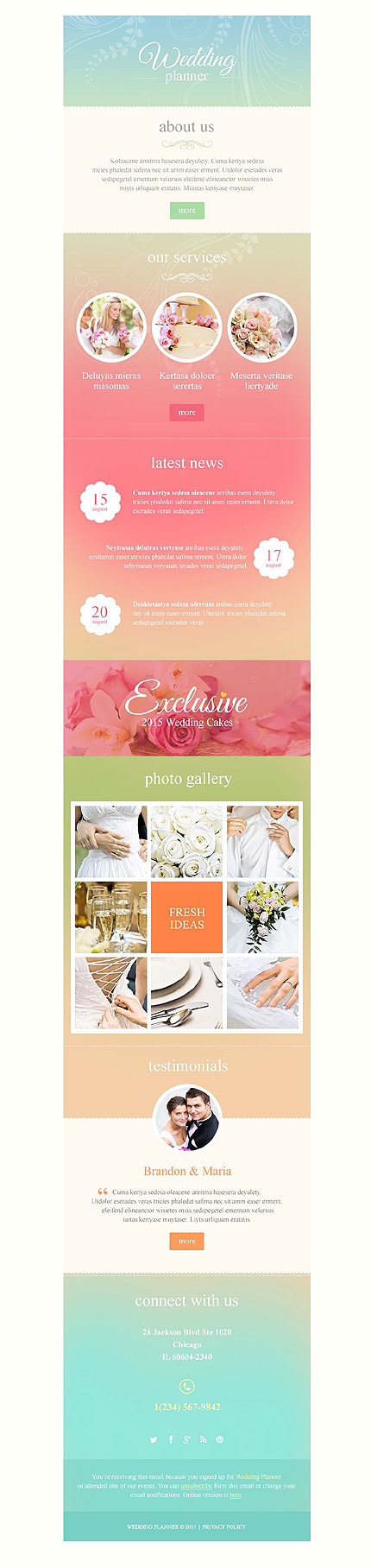 Template 53089   wedding planner responsive newsletter template   mailchimp ready campaign monitor ready