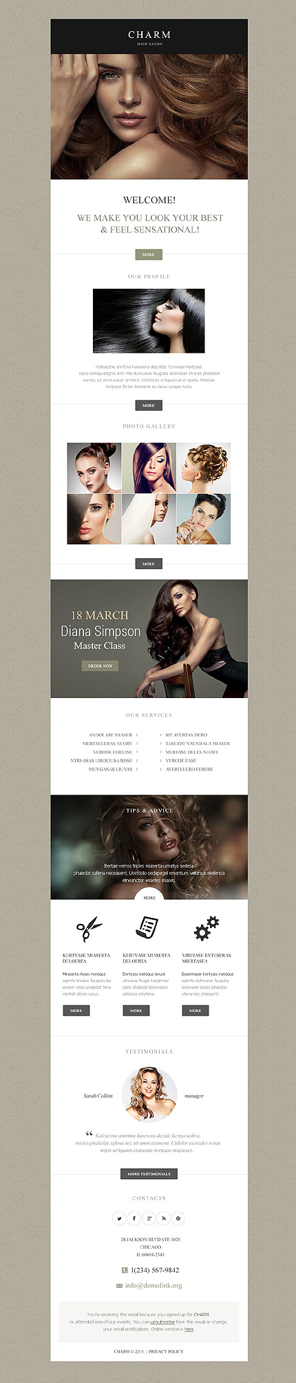 Template 53125   hair stylist responsive newsletter template  mailchimp ready campaign monitor ready