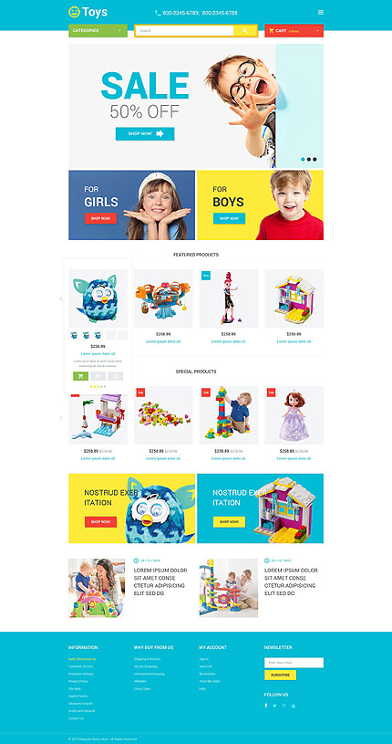 Template 53681   toys store responsive magento theme slider blog
