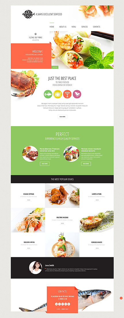 Template 54814  seafood restaurant responsive website template with slider and gallery