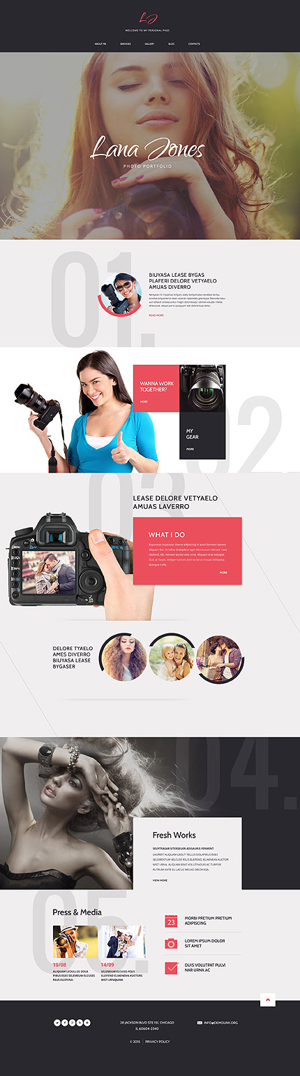 Template 54832  photographer personal page responsive drupal template with parallax lazy load effect gallery and blog