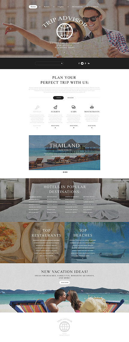 Template 54968  travel agency responsive website template with parallax image slider icon and image animation