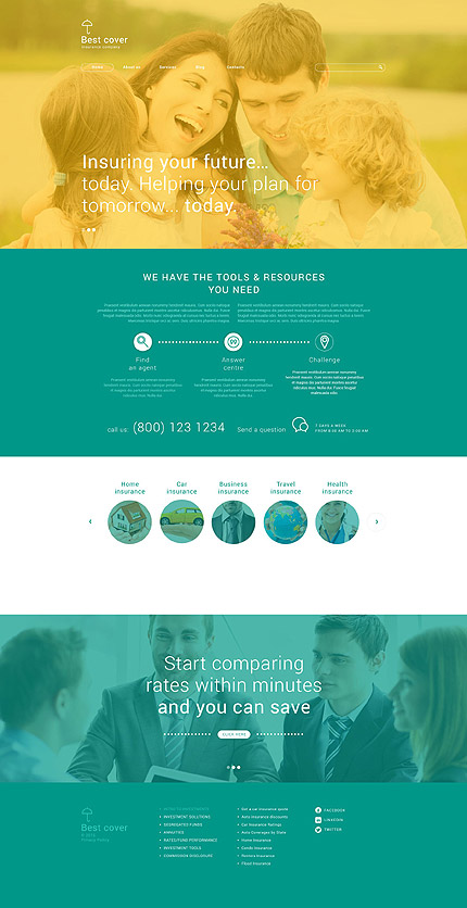 Template 54994  insurance responsive wordpress theme with slider parallax carousel gallery and blog