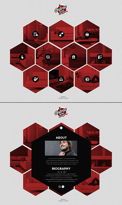 Template 45253   interior and furniture javascript based website template with flipping hexagons