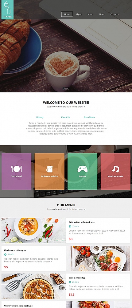 Template 54768  it cafe moto cms html template with slider color blocks transparent overlays