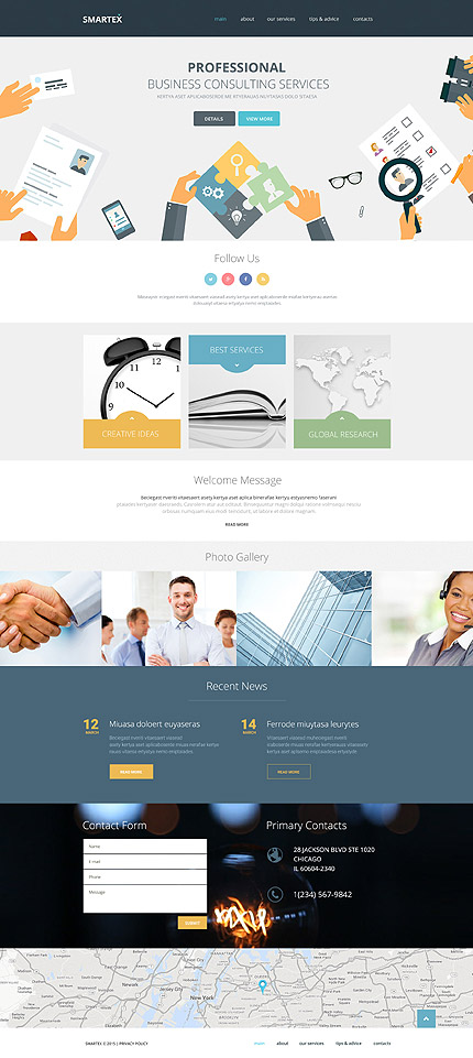 Template 57831  smartex business consulting responsive website template with parallax background video gallery