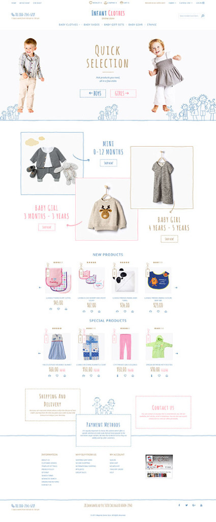 Template 58079   magento responsive infant baby shop template with illustrations carousel slideshows video megamenu newsletter popup