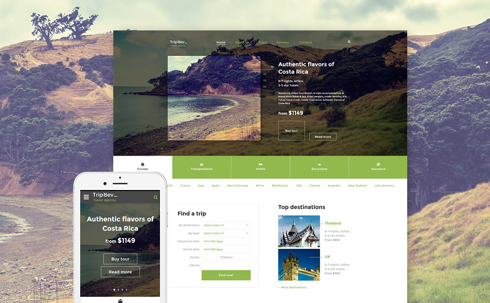 Travel Agency Responsive Website Template | Best Web Templates November 2016 | Entheosweb Travel agency responsive website template
