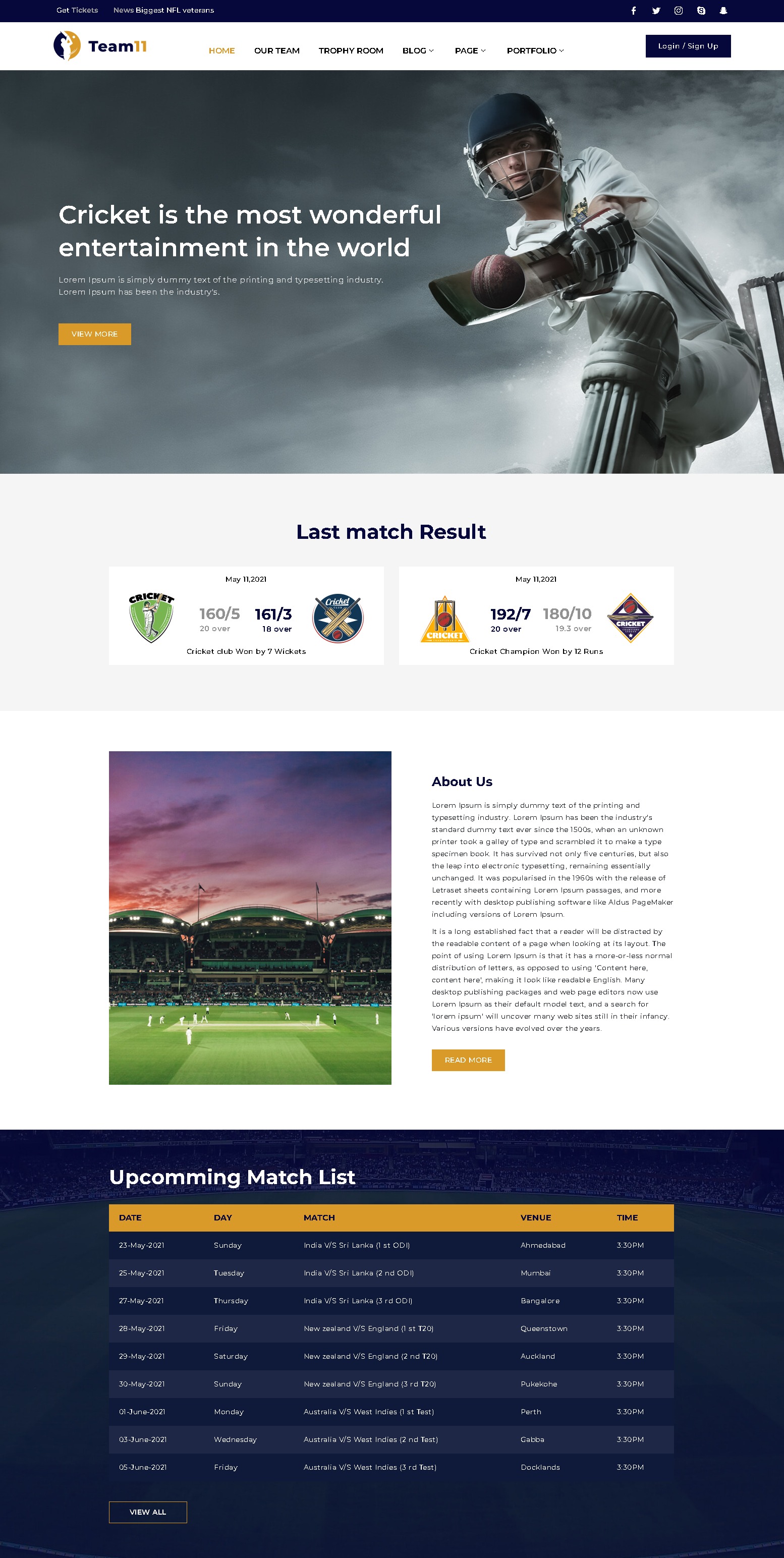 Team11   cricket responsive website wordpress elementor theme