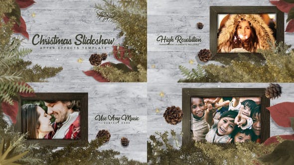 Christmas slideshow video template with pine cones and ferns frame