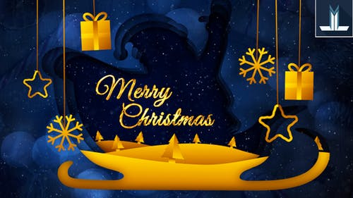 Blue and gold animated christmas card greeting