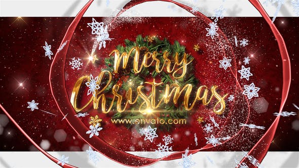 Christmas wishes video animation   red ribbon with snowflakes opening animation