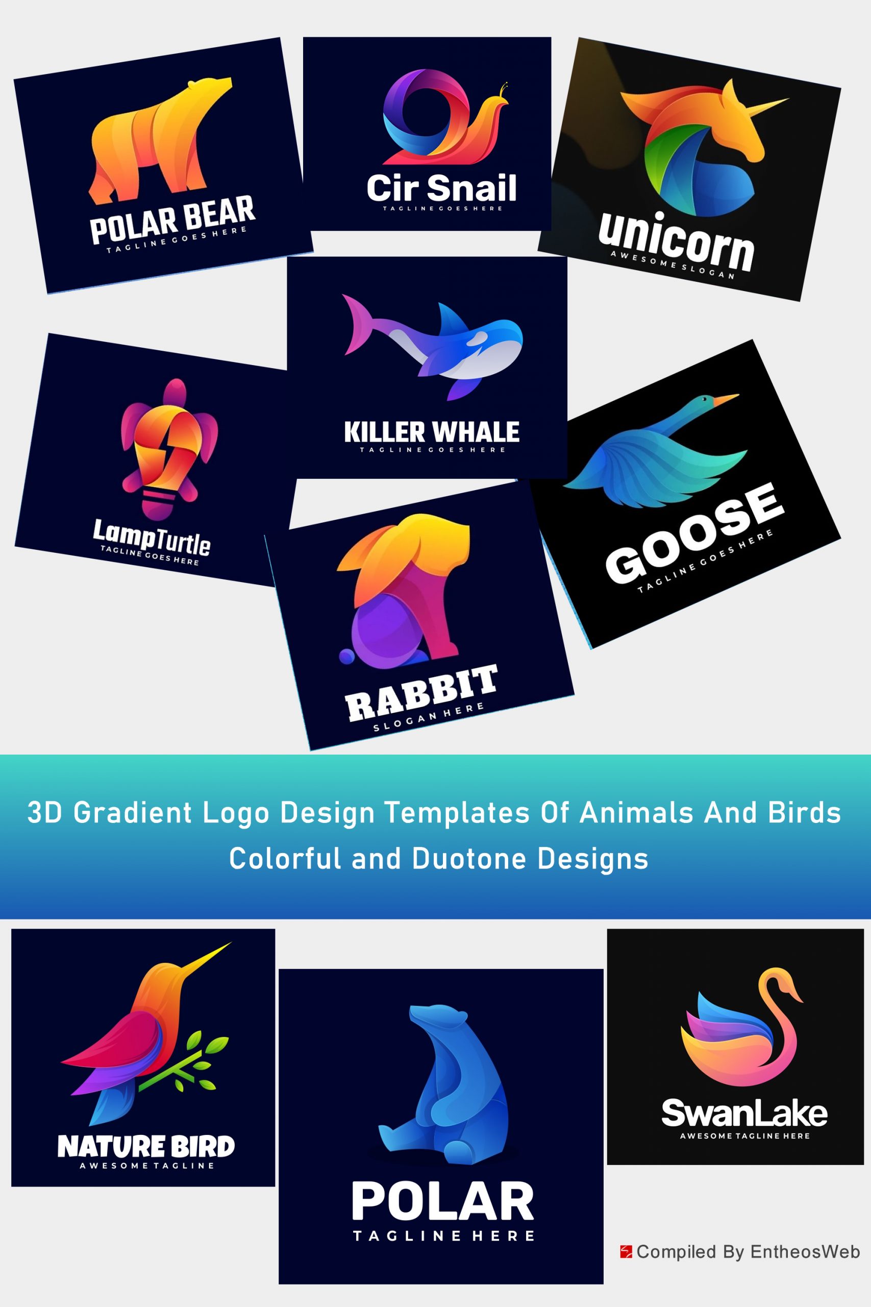 Stunning 3D Gradient Logo Design Templates Of Animals And Birds - Colorful and Duotone Designs