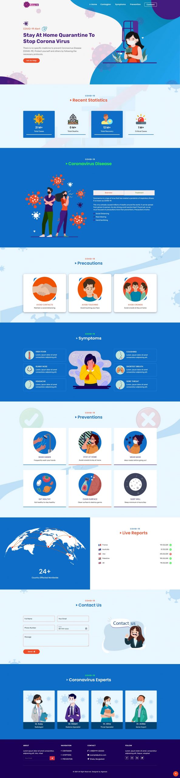 Kvirus19   medical  healthcare website template   illustrated coronavirus website design with animation effects