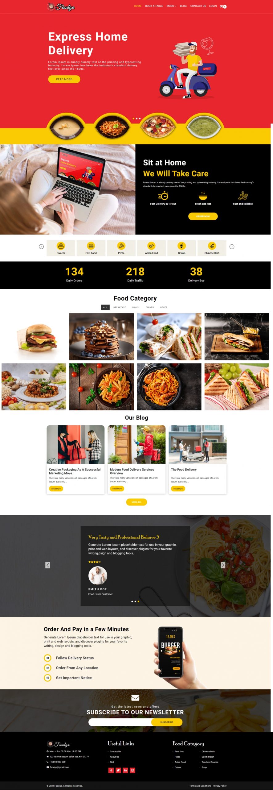 Foodgo  modern food delivery and restaurant wordpress theme   bright red header design