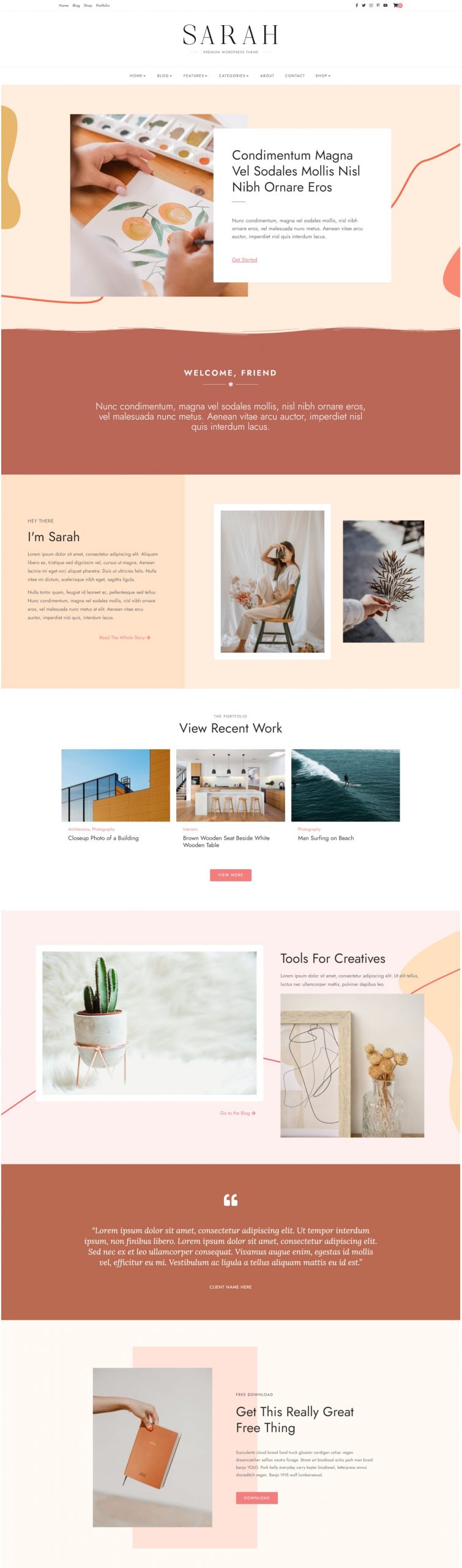 Sarah Premium Wordpress Theme | Creative Wordpress Html5 Themes with Modern Design and Animation | Entheosweb Sarah creative and modern wordpress theme peach color