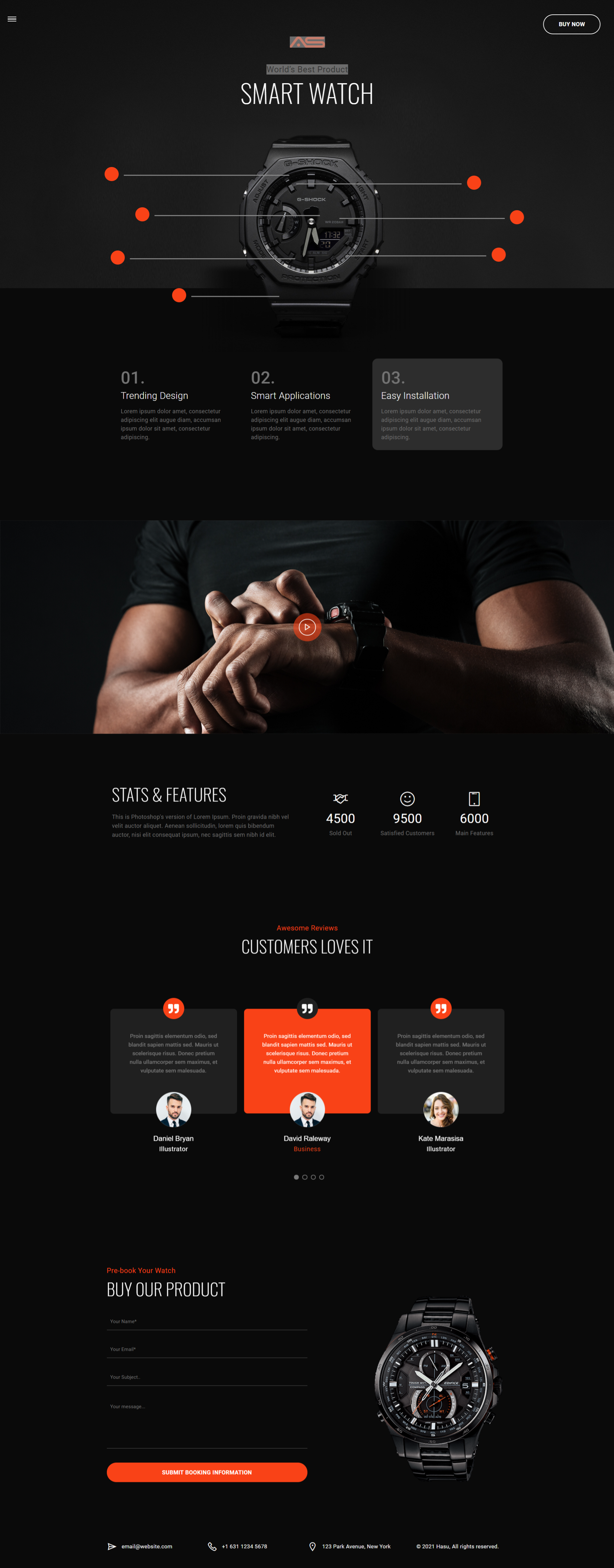 Hasu | product dark html5 landing page template   watch website with black background