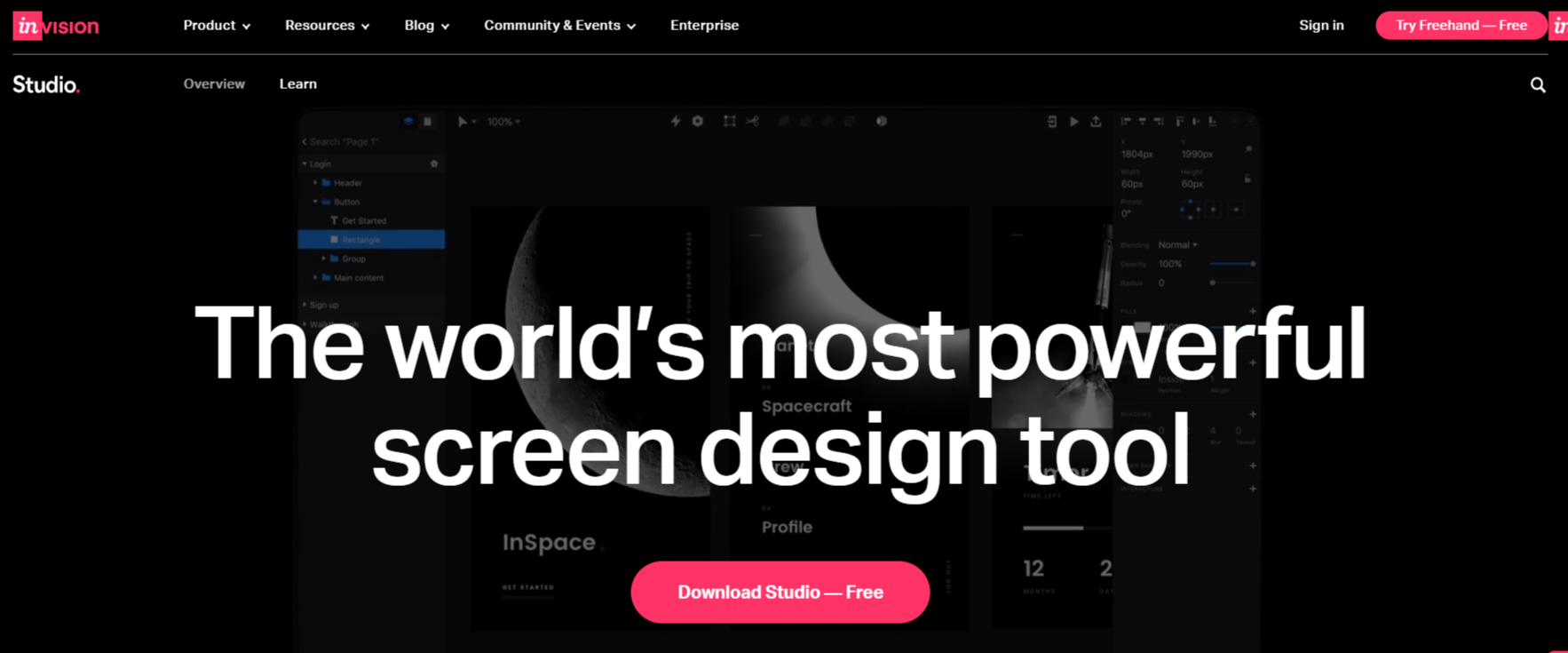 Screen design tool by invision studio