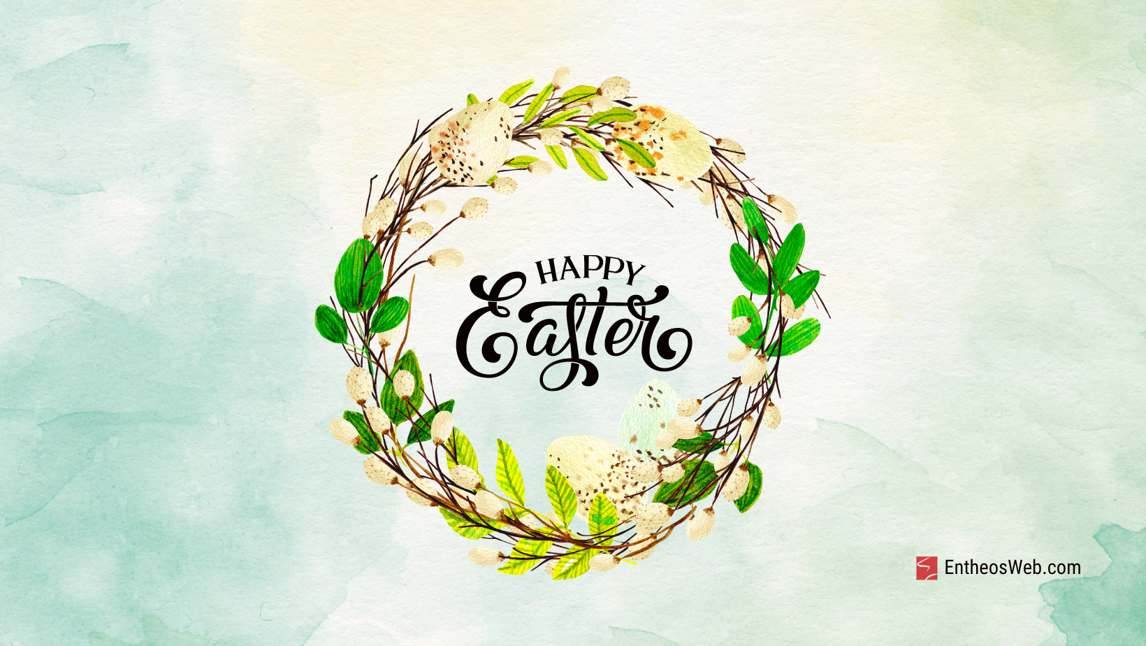 Happy easter in wreath   green theme