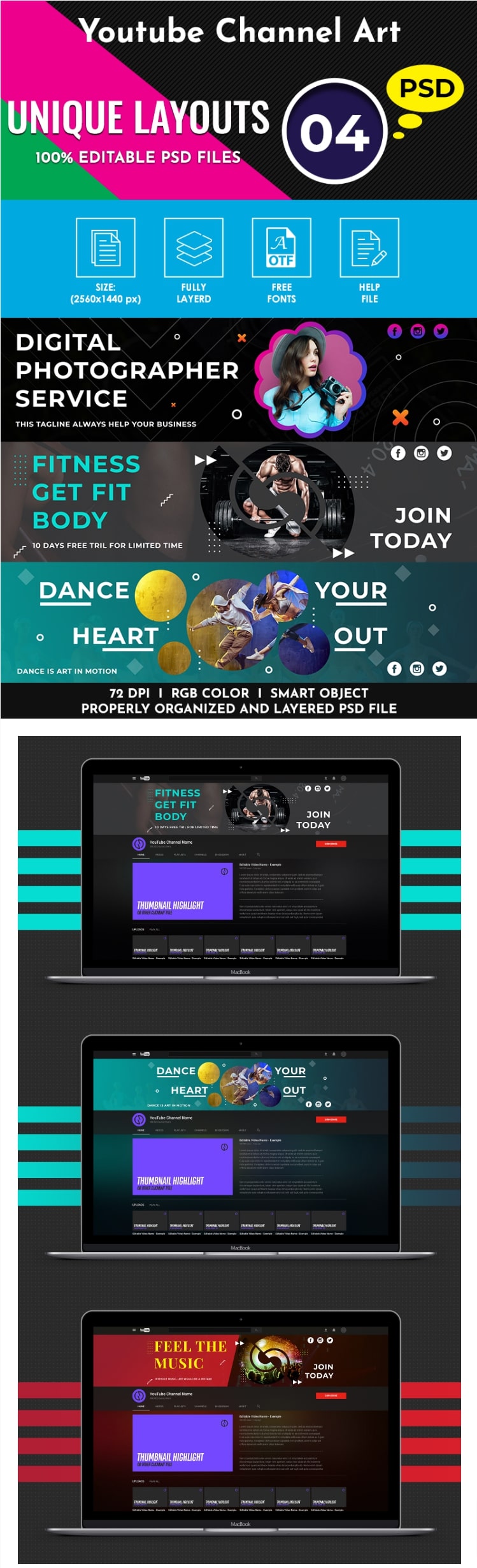 Perfect youtube channel art template for social media