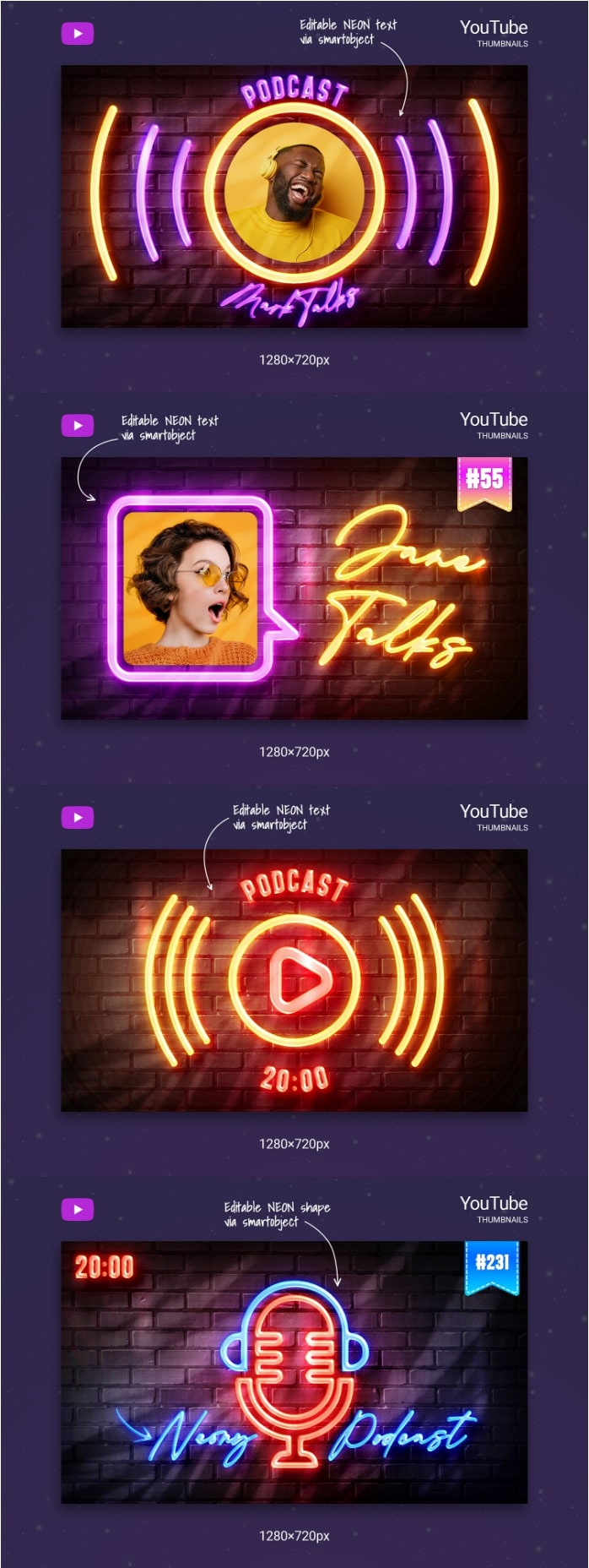 Neon podcast youtube thumbnails