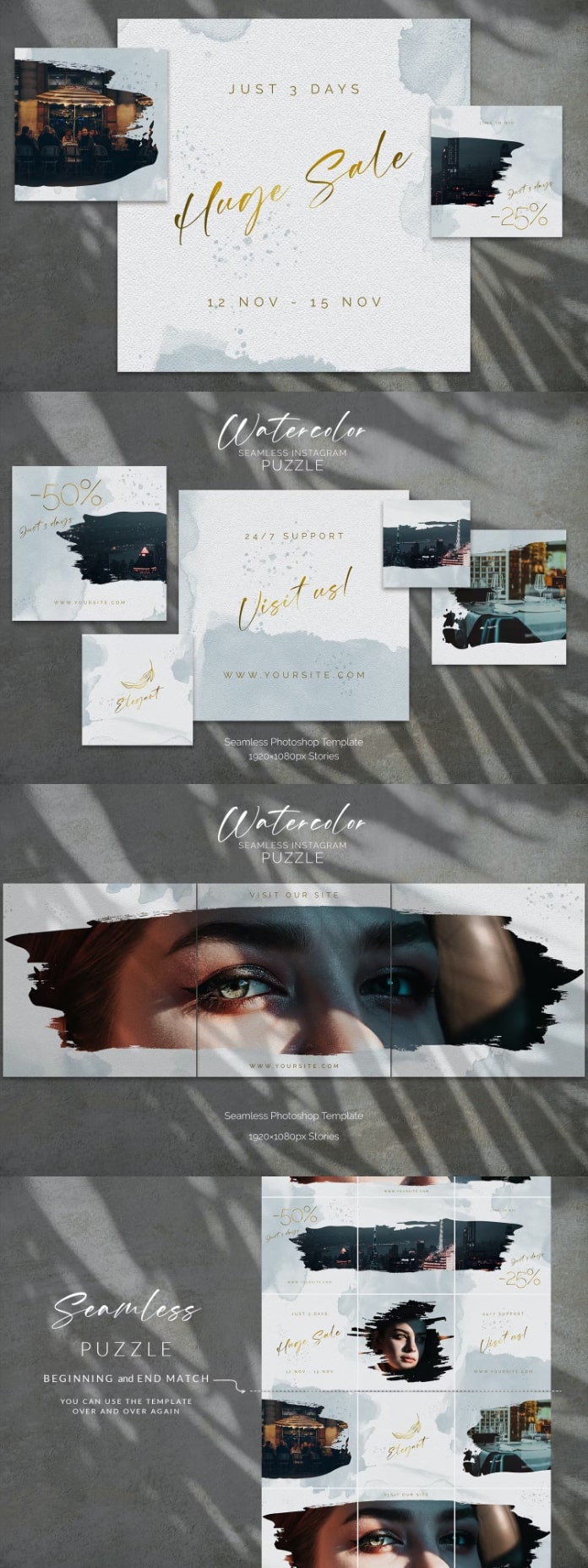 Watercolor instagram puzzle template