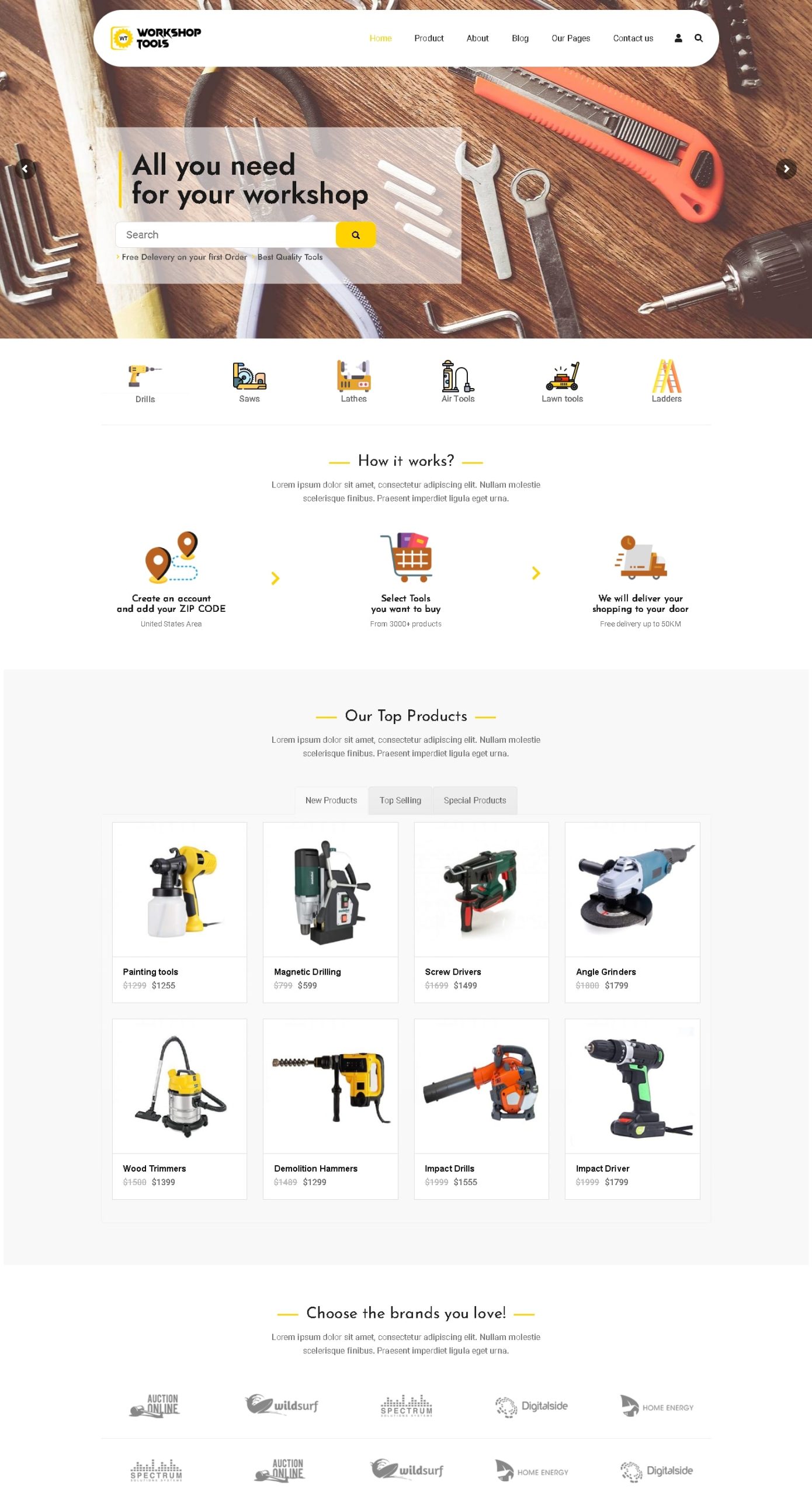 Workshop tools store woocommerce theme