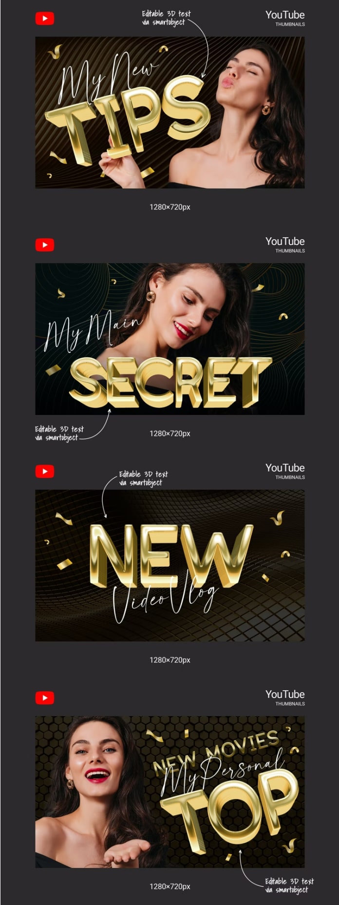 Youtube thumbnails with gold text
