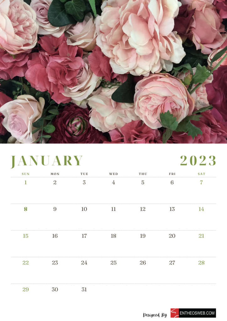 01 2023 jan designed by entheosweb | floral 2023 calendar free pdf download | entheosweb Floral 2023 calendar january