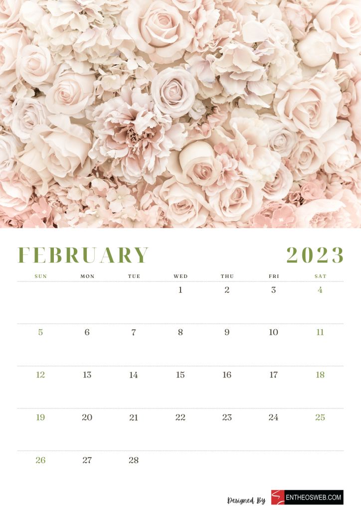 Floral 2023 calendar   february