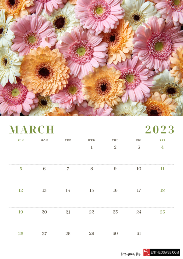 Floral 2023 calendar   march